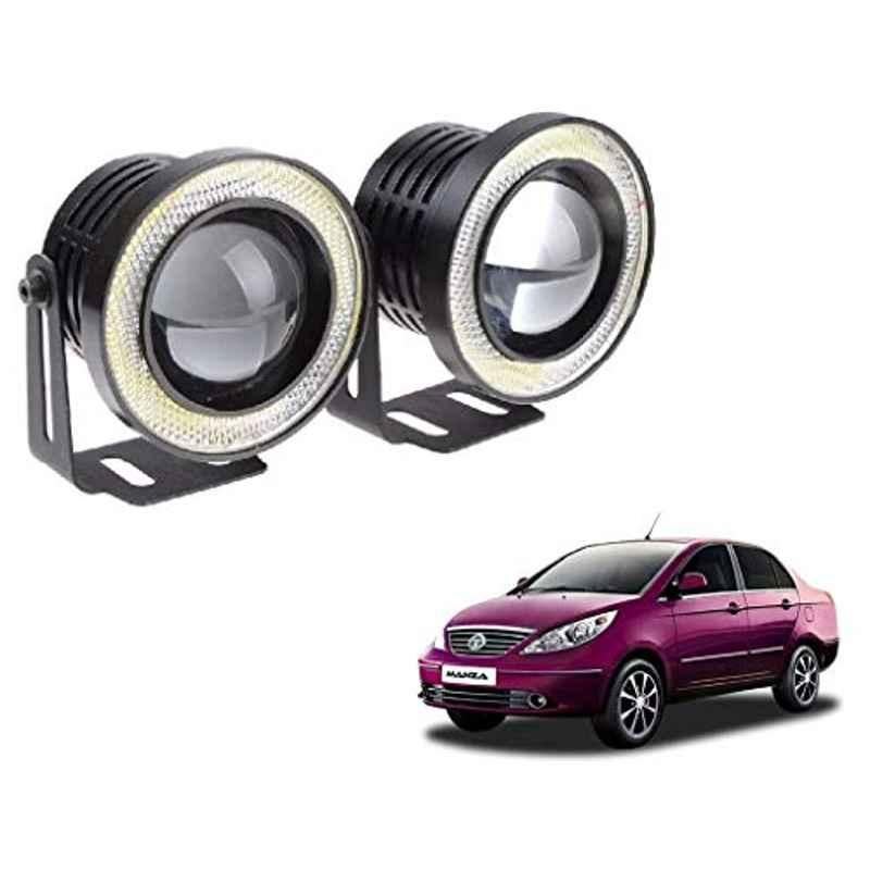 Kozdiko 2 Pcs 15W 3.5 inch High Power White LED Projector COB Fog Light Set with White Angel Eye Ring for Tata Manza, koz_72618