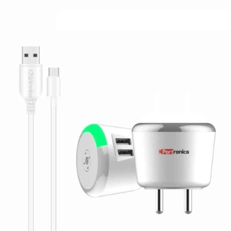 Portronics Adapto 464 White 2.4A Charger with Time Control, POR-464