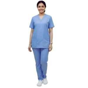 Design My Dress Bharat Polyester & Viscose Sky Blue V Neck Scrub Suit for Women, Size: Large, 1029