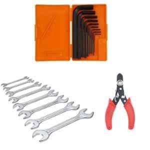 Hillgrove HGCM332M1 9 Pcs Full Hex Allen Key Set with 8 Pcs Double Open End Wrench & Wire Cutter, HGCM624