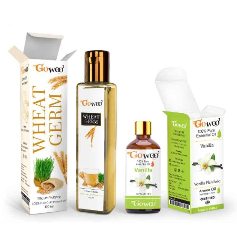 GoWoo 2 Pcs 10ml Natural Undiluted Vanilla Aroma Oil & 100ml Wheat Germ Carrier Oil Set, GWOC1291-P47+P185