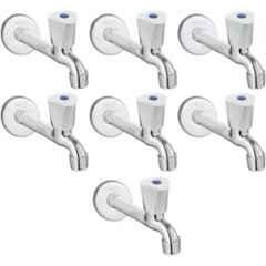 Senkiddpro Triangle Steel Chrome Finish Wall Mounted Long Body Tap with Wall Flange (Pack of 7)