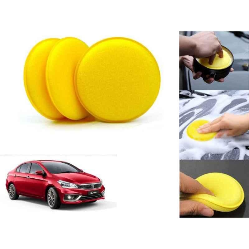 Auto Pearl Polyurethane Beige Washing & Waxing Polish Foam Sponge for Ciaz 2018-2022 (Pack of 3)