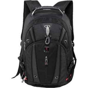 Swiss Military LBP76A 31 Litre Polyester Black Laptop Backpack with USB Charging Port & AUX Port