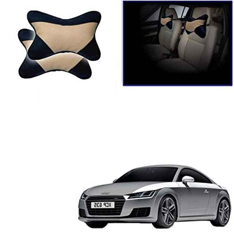 Kozdiko 2 Pcs Beige & Black Car Neck Rest Cushion Pillow Set for Audi TT