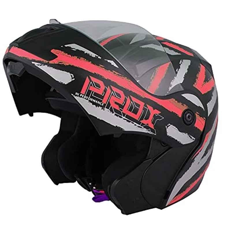 O2 Prox Full Face Flip Up Helmet With Scratch Resistant Clear Visor & Cross Ventilation Head Protector For Bike Motorcycle Scooty Mena Riding (P1, Red, M) (Pxp10R)