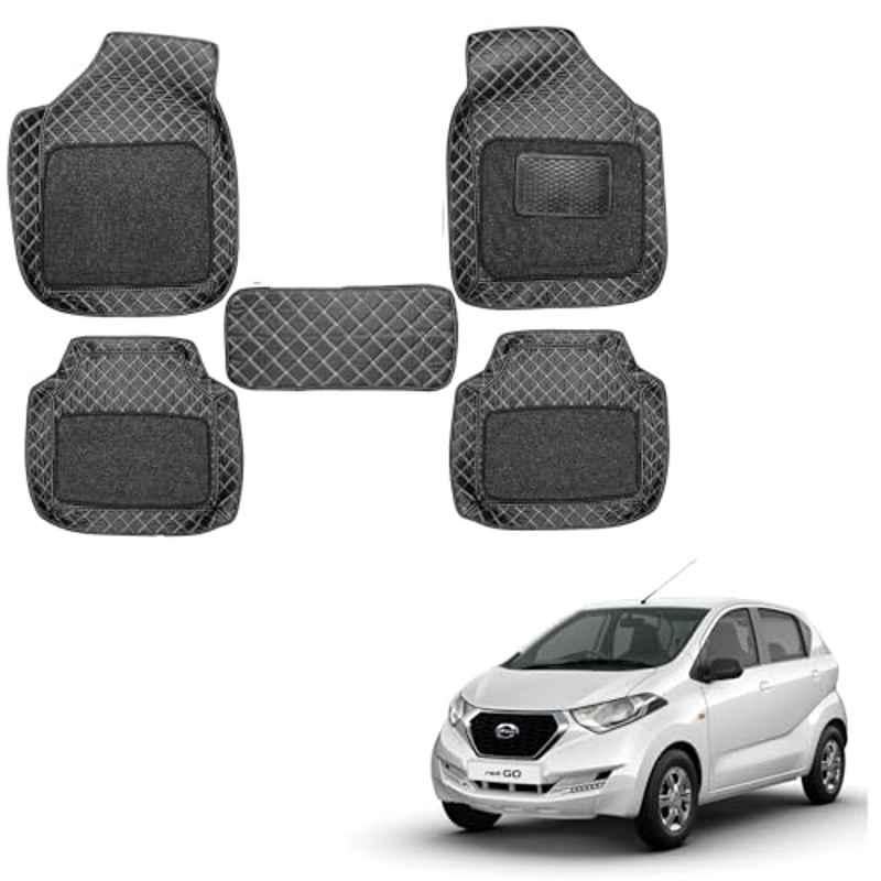 Kozdiko 5 Pcs Waterproof & Luxury 7D Black Leatherette Car Floor Mat Set for Datsun Redi Go