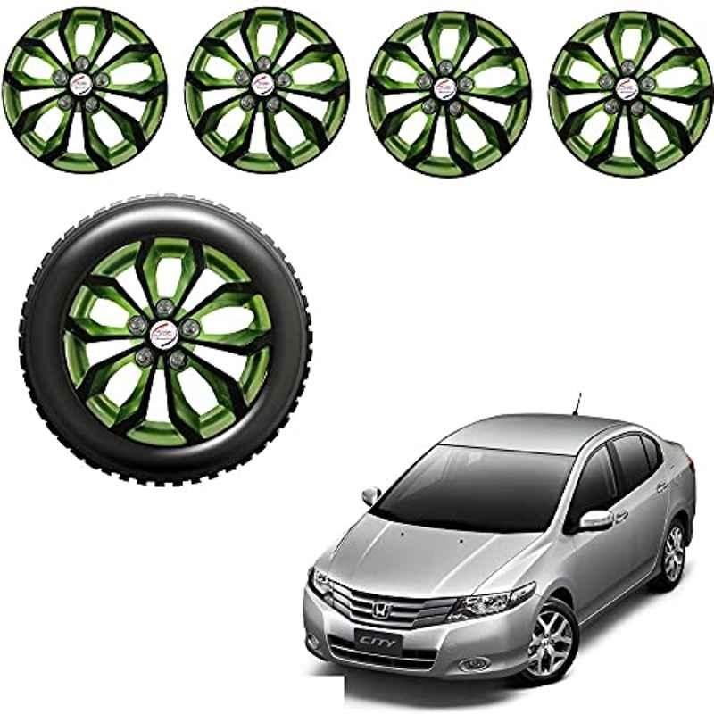 Auto Pearl 4 Pcs 15 inch Black & Green ABS Press Type Hubcap Wheel Cover Set with Retention Ring for Honda CityIvtec2011