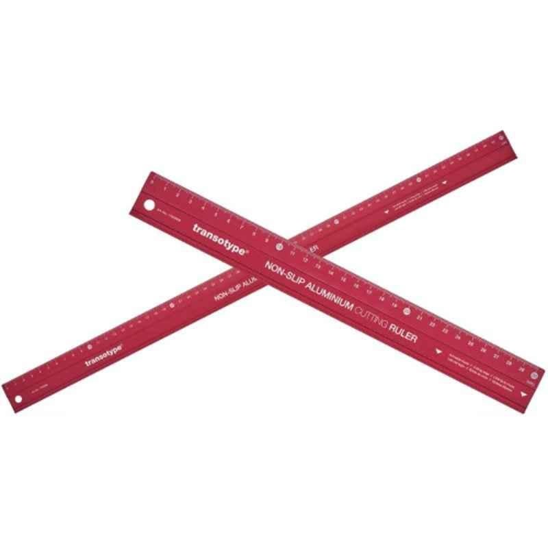 Transotype 30cm Red Non-Slip Aluminum Cutting Ruler
