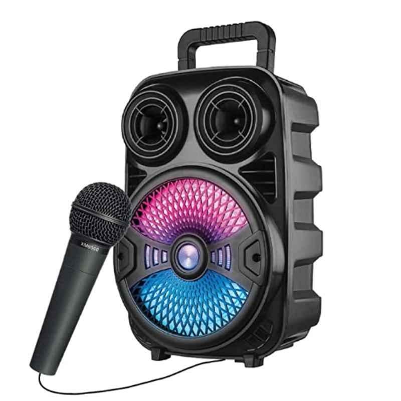 I Kall 10W Black Portable Bluetooth Speaker with Wired Mic Karaoke, RGB LED, FM Radio, AUX, USB, Micro SD & Built In Rechargeable Battery, IK5100