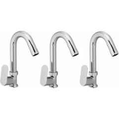 Senkiddpro Onyx Brass Chrome Finish Wall Mounted 360 deg Moving Swan Neck Sink Taps (Pack of 3)