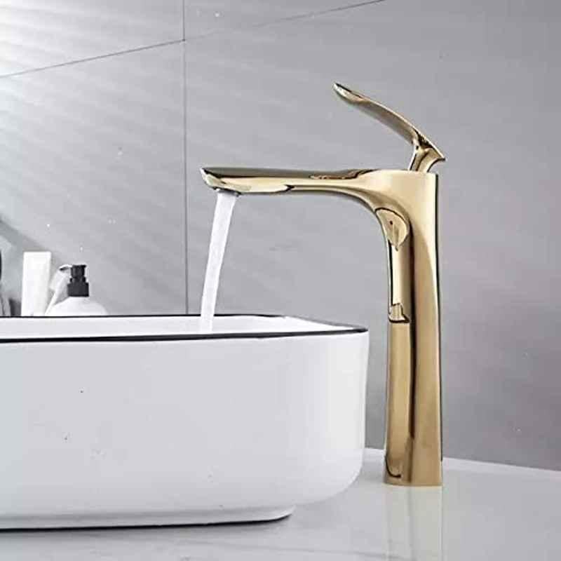 Bassino Brass Gold Extended Body Single Handle Bathroom Sink Wash Basin Mixer Tap, BTT_2031