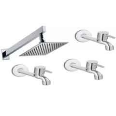 Senkiddpro 3 Pcs Stainless Steel Chrome Finish Wall Mounted Long Body Tap & 4x4 inch Slim Overhead Shower