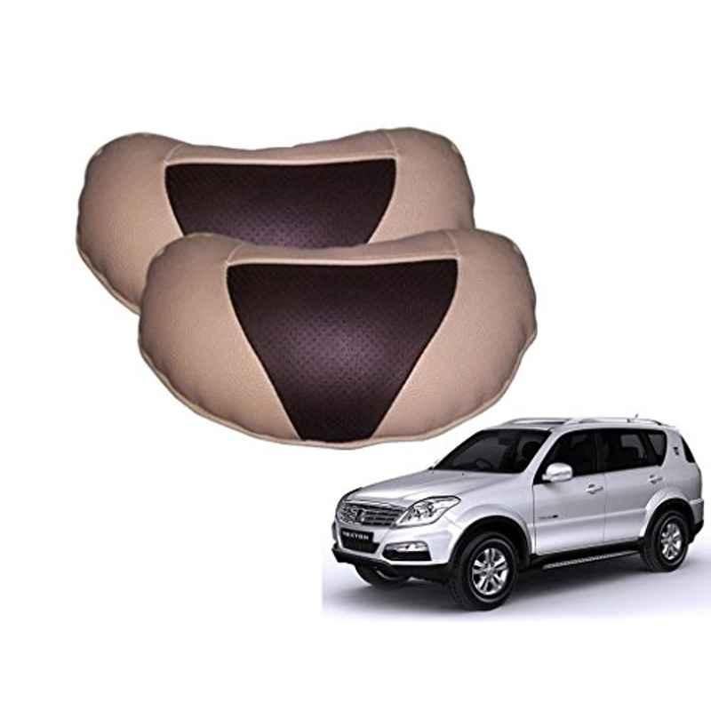 Kozdiko 2 Pcs Brown & Beige Neck Rest Set for Mahindra Rexton, koz_38856