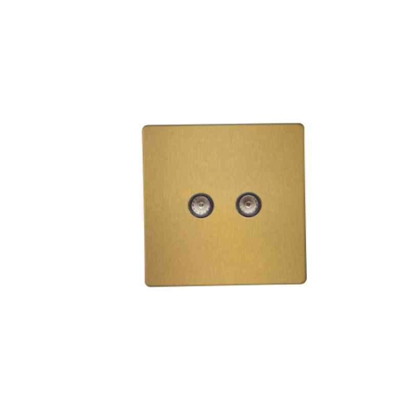 RR Vivan Metallic Brushed Gold 2-Gang Outlet Co-Axial Socket with Black Insert, VN6640AM-B-BG