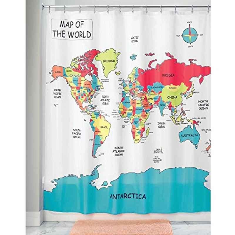 iDesign Polyester World Map Shower Curtain, 71420