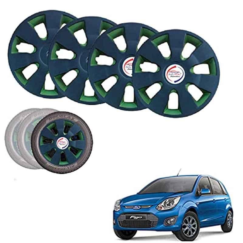 Auto Pearl 4 Pcs 14 inch ABS Black Green Hubcap Wheel Cover Set with Retention Ring for Ford Figo Type 2