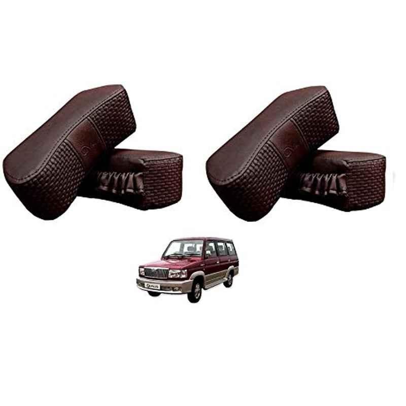 Kozdiko 4 Pcs CV Designer Cola Leatherite Neck Rest Car Cushion Pillow Set for Toyota Qualis