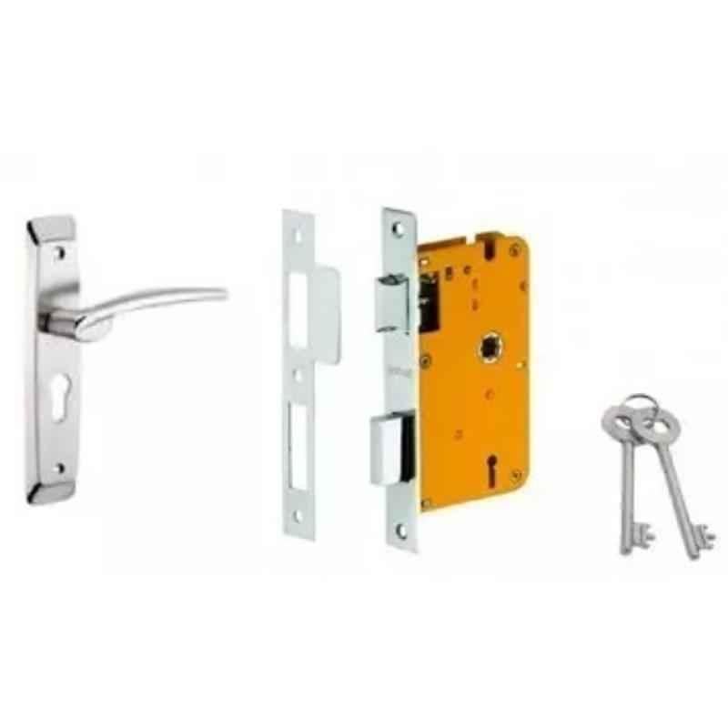 Dorset HL Series Letizia 8 inch Stainless Steel Silver Chrome Finish Door Handle Lock Set with KY Mortise Lever Lock (Pack of 2)