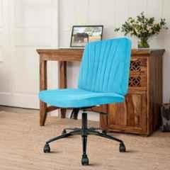 Cellbell Comfy Velvet Medium Back Blue Ergonomic Chair with Wheel, CBHKFOC14454