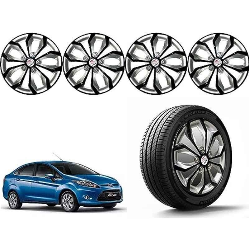 Auto Pearl 4 Pcs 14 inch Polypropylene Black & Silver Press Type Car Wheel Cover Set with Retention Ring for Ford Fiesta 2013 Onwards, 14WC_Pearl_Rev_Fiesta2013onwards