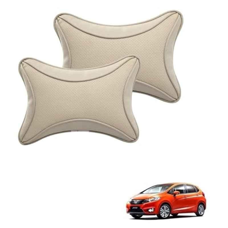 Kozdiko 2 Pcs Memory Foam & Polyester Beige Dots Car Neck Rest Pillow Set for Honda New Jazz, XNVJVHGJFH169