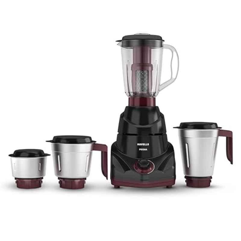 Havells Prisma 750W Plastic Black Mixer Grinder with 4 Jars, 3 Speed with Pulse Function, Air Vent Technology & 2 Years Warranty, GHFMGGEK075