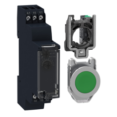 Schneider Electric RE17RAMU 24-240VAC Timing Relay Combo with Push Button (ZB4FA3) & Body Contact Assembly (ZB4BZ1015)