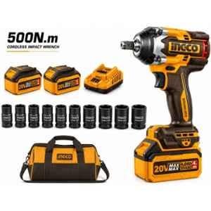 Ingco 15 Pcs 1/2 inch 20V 500Nm Cordless Impact Wrench Kit