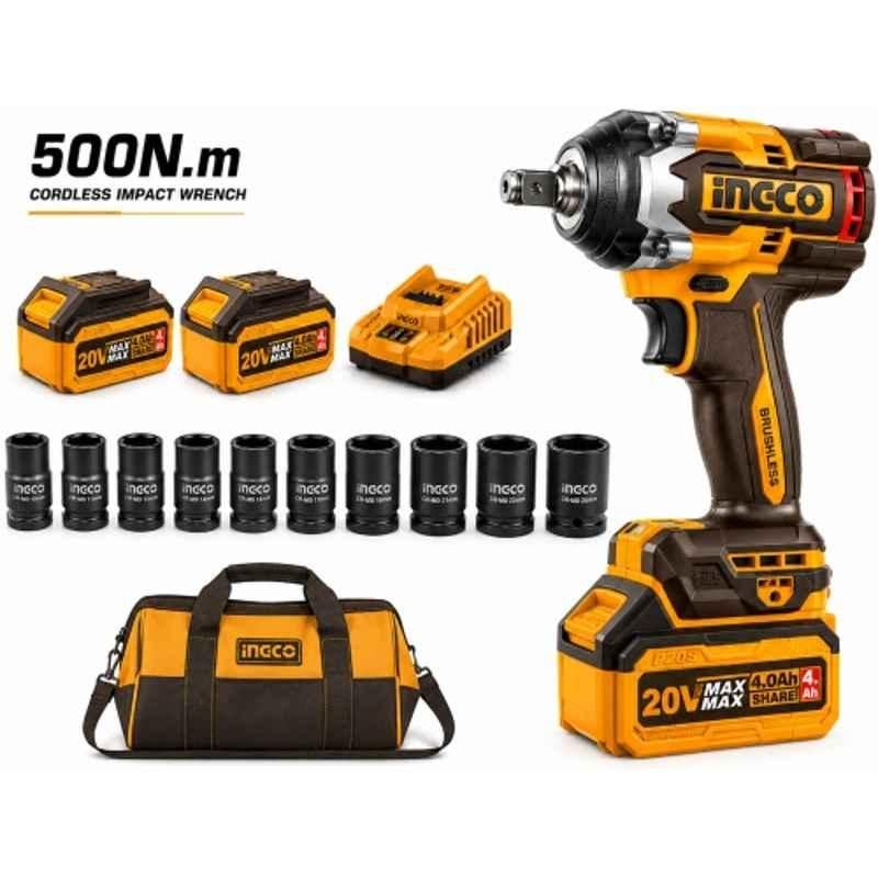Ingco 15 Pcs 1/2 inch 20V 500Nm Cordless Impact Wrench Kit