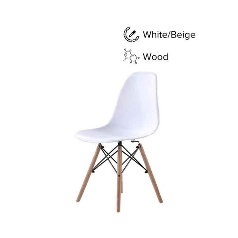 LW 46x40x81cm Wood White & Beige Office Chair, VAT30