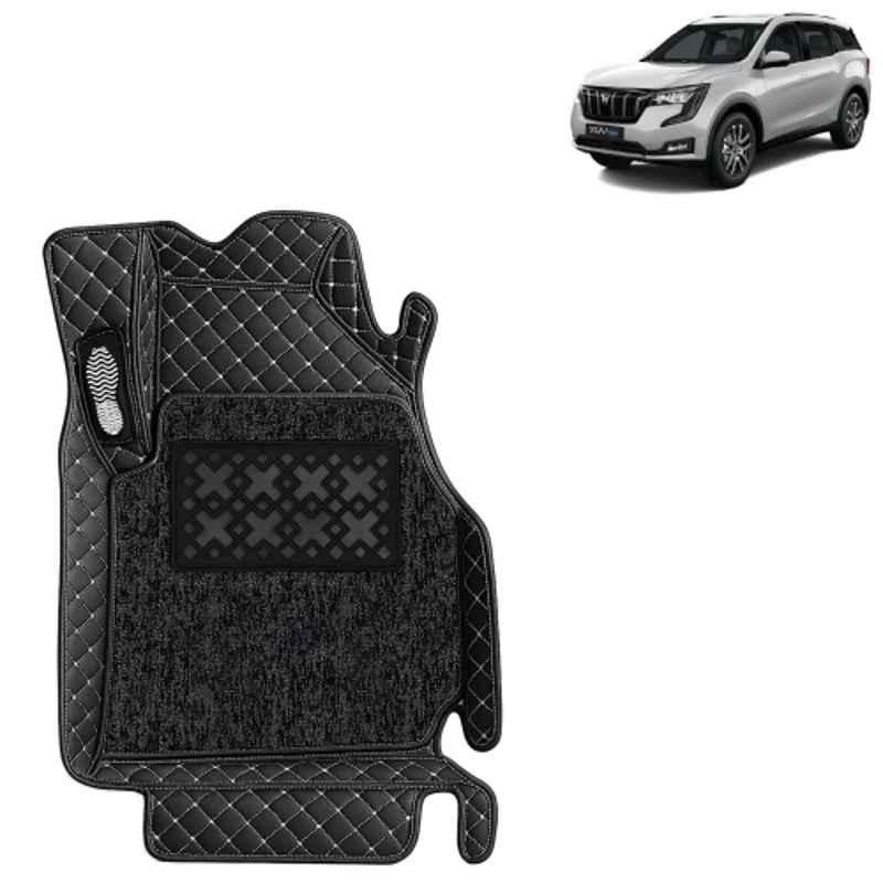 Kingsway 4 Pcs Premium 7D 100% Waterproof & Washable PU Leatherette Classic Black Car Floor Mat Set for Mahindra XUV 700 7 Seater 2021 Onwards All Model
