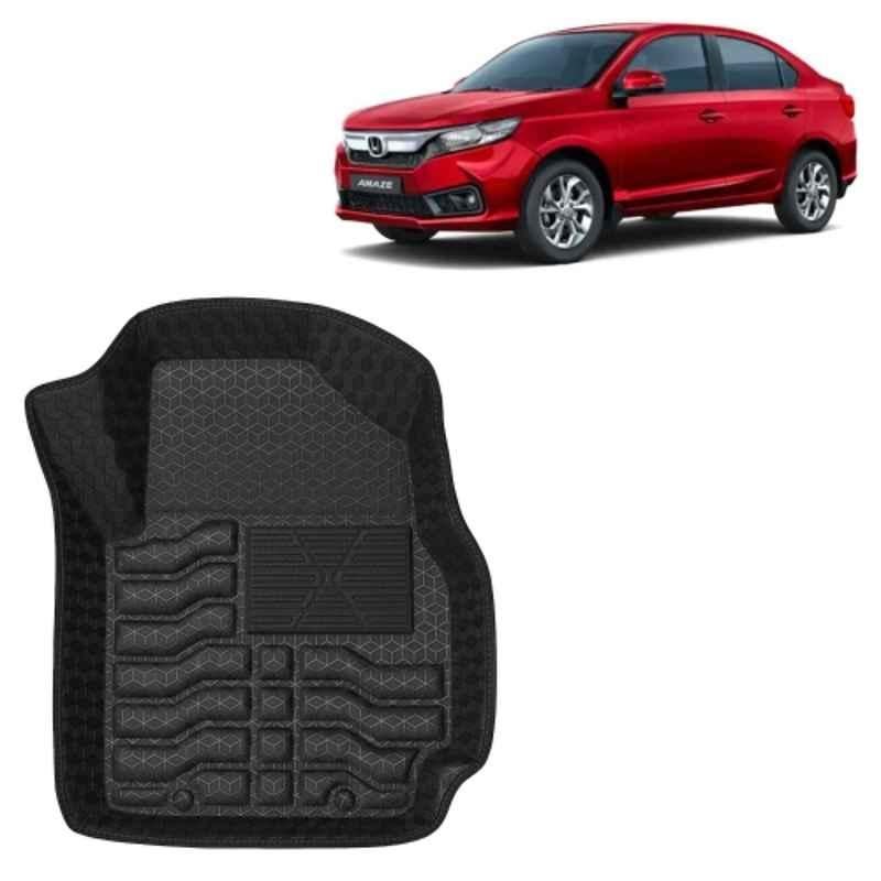 Kingsway 3 Pcs Premium 4.5D 100% Waterproof Tray Shape PVC Black Car Floor Mat Set for Honda Amaze Automatic 2023 to 2024 All Model