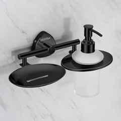 Plantex Stainless Steel Soap Dish with Liquid Dispenser/Soap Stand/Shampoo Dispenser for Bathroom/Bathroom Accessories R-218B, Black