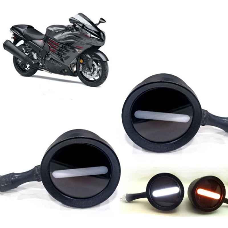 Auto Pearl 2 Pcs 12V Black Bike Front LED Indicator Light Set for Kawasaki Ninja, F233