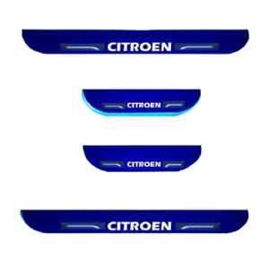 Car Accessories Hub 4 Pcs Acrylic Black Beauty Sill Scuff Plate Set with Blue LED for Citroen All Models