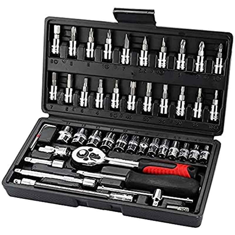 Generic 46pcs 155mm Alloy Steel Silver Ratchet Torque Wrench Hand Tool Kit, 2724597250874