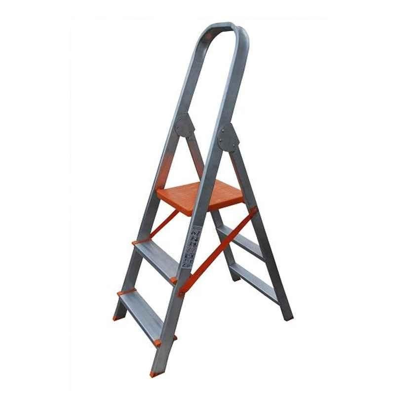 Aguerri Eco 3 Step Orange Silver Coated Aluminium Foldable Ladder with Platform, 4039