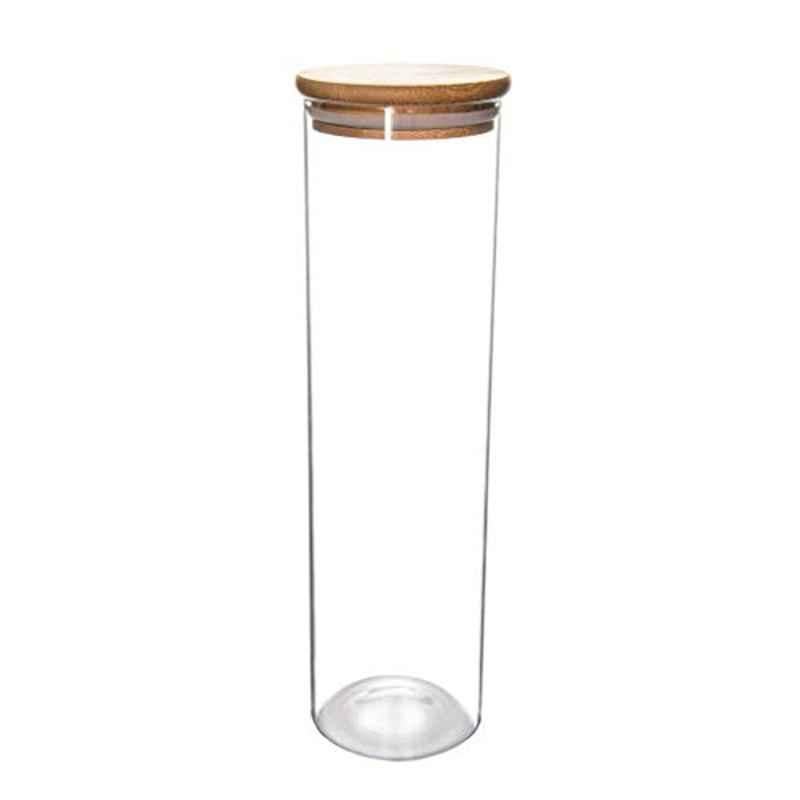 Generic 1.25L Glass Clear Tall Bamboo And Glass Storage Jar