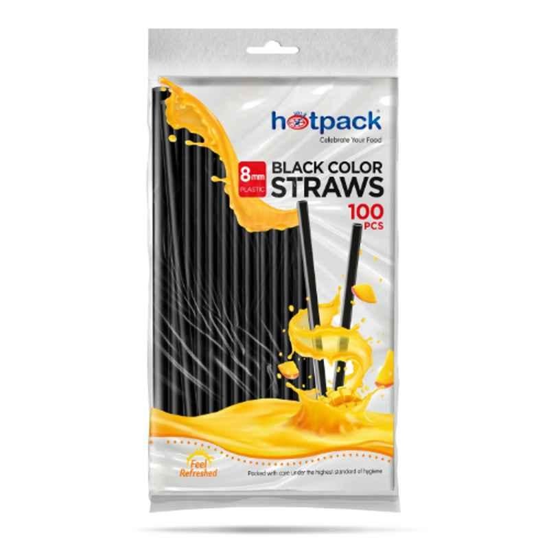 Hotpack 100Pcs 8mm Black traight Straw Set, HSMSTRAWS8B, (Pack of 30)