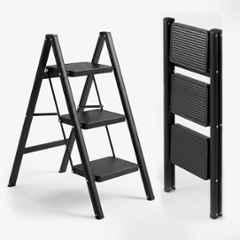 Corvids 150kg 3 Step Black Heavy Duty Carbon Steel Foldable Step Ladder with 2 Years Warranty, CCSL-03B