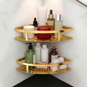 Plantex 9x9 inch Stainless Steel 304 PVD Gold Wall Mount Corner Shelf for Bathroom, APS-738-D6 (Pack of 2)