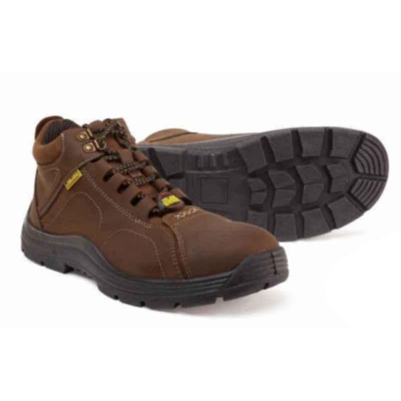 Jama Tyler Genuine Leather Single Density PU High Ankle Brown Safety Shoes, JB-046, Size: 7