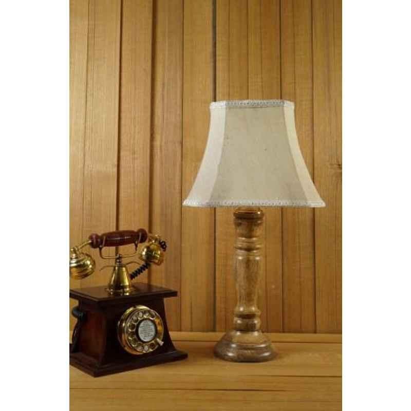 Tucasa Mango Wood Royal Brown Table Lamp with 10 inch Polycotton Off White Square Shade, WL-250