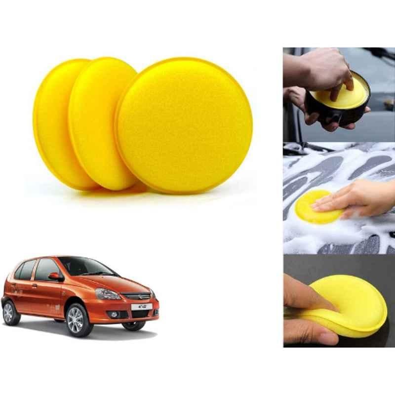 Auto Pearl Polyurethane Beige Washing & Waxing Polish Foam Sponge for Indica EV2 (Pack of 3)