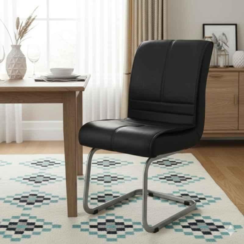 Newturn Thanos Leather Black Medium Back Armless Visitor Chair