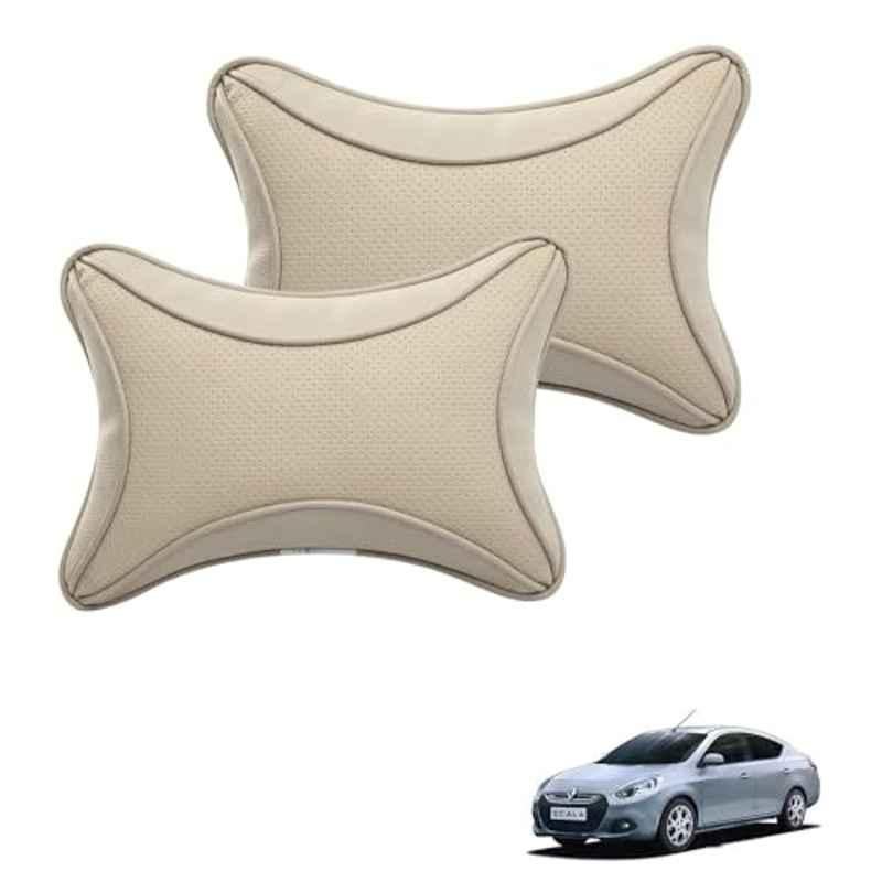 Kozdiko 2 Pcs Memory Foam & Polyester Beige Dots Car Neck Rest Pillow Set for Renault Scala, XNVJVHGJFH238