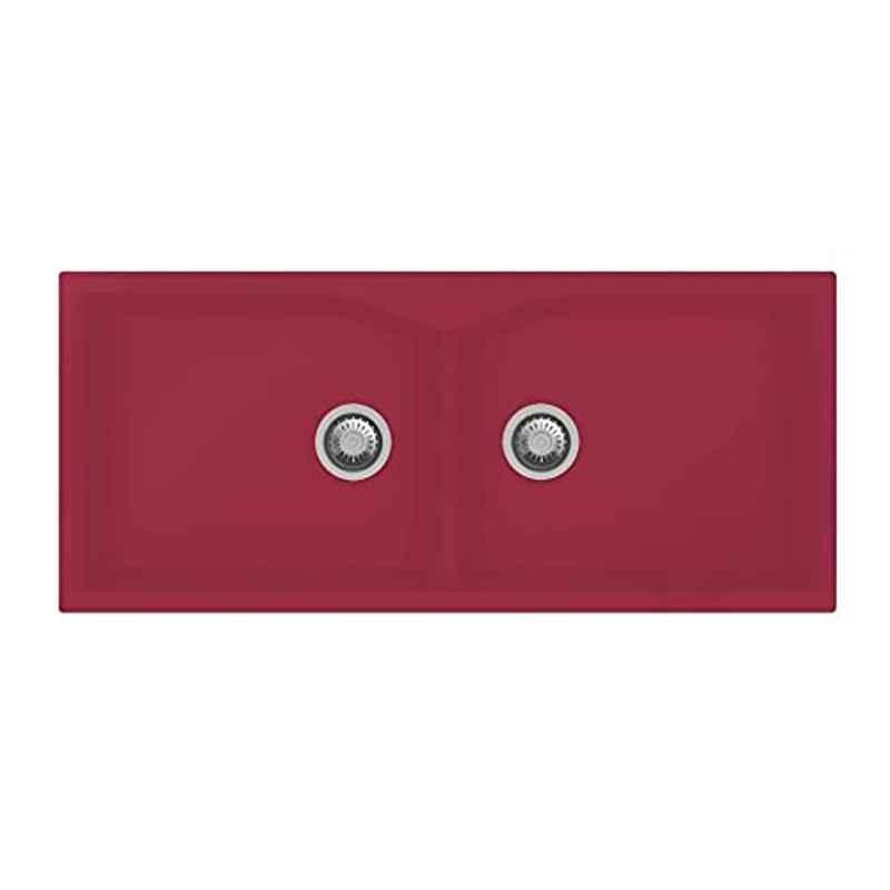 Uken Heavy Duty Quartz Kitchen Sink (45X20) With Accessories(45/20-Qr-Me-Rs-11) Red