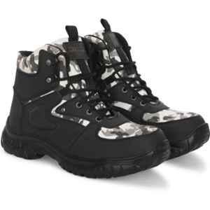 Ozarro Genuine Leather Steel Toe White & Black Commando Army Safety Shoes, S4451, Size: 9