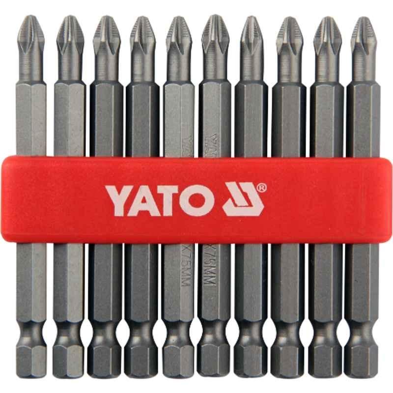 Yato 10 Pcs PH2x75mm 1/4 inch Drive CrV 6150 & AISI S2 Screwdriver Bit Set, YT-0480